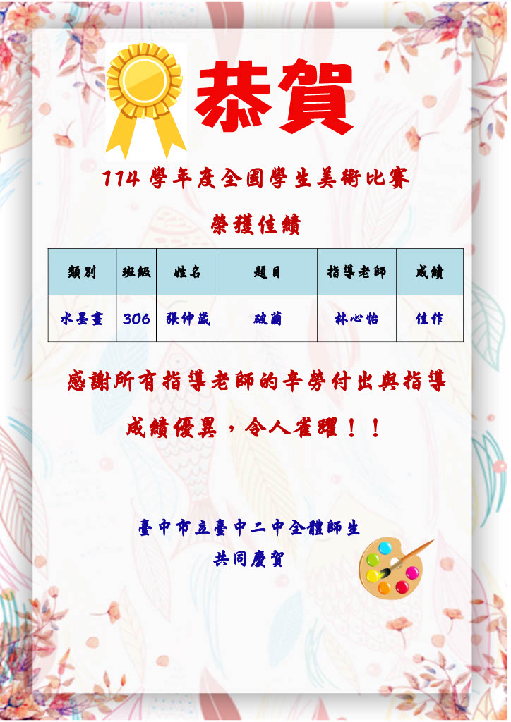 公告海報-114學年度全國美術比賽成績